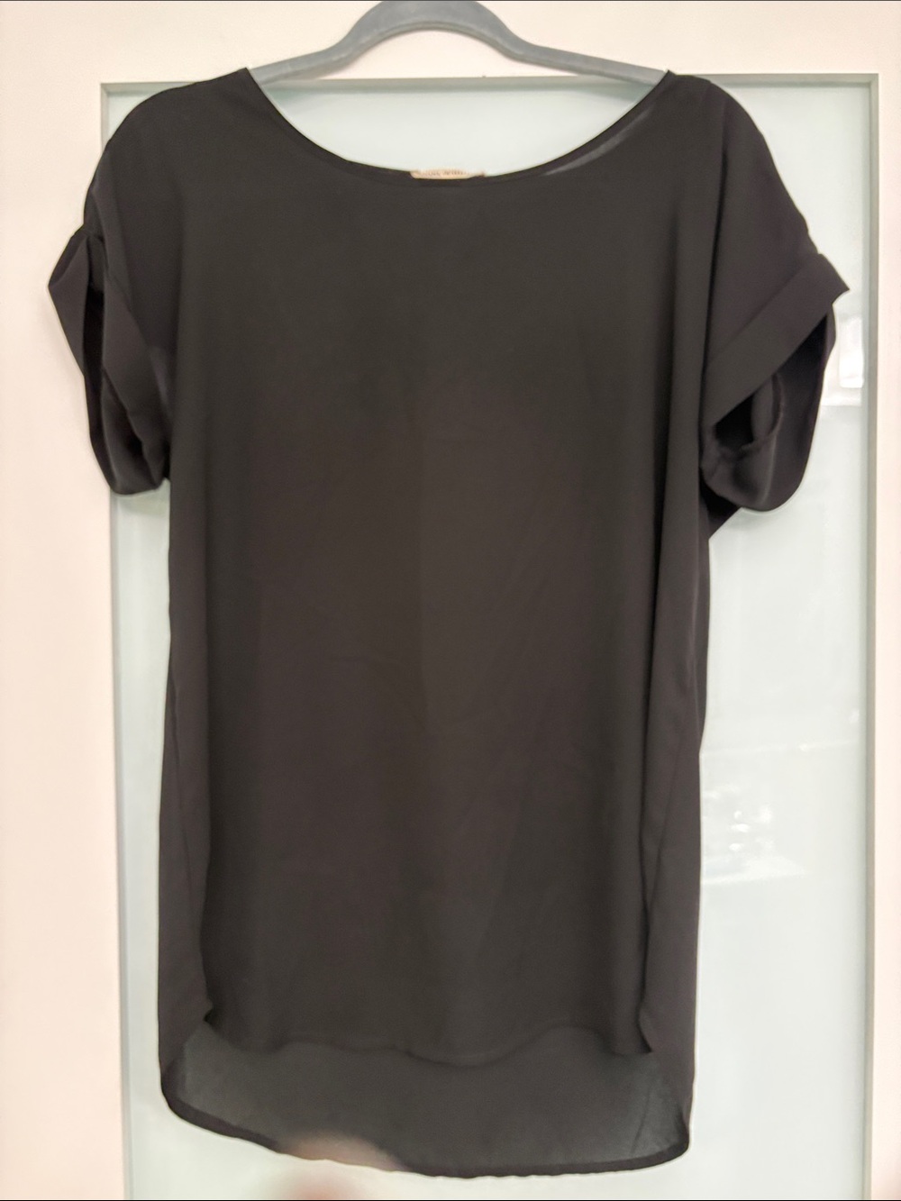 Zenana Outfitters Black Short Sleeve Roll-Cuff Blouse